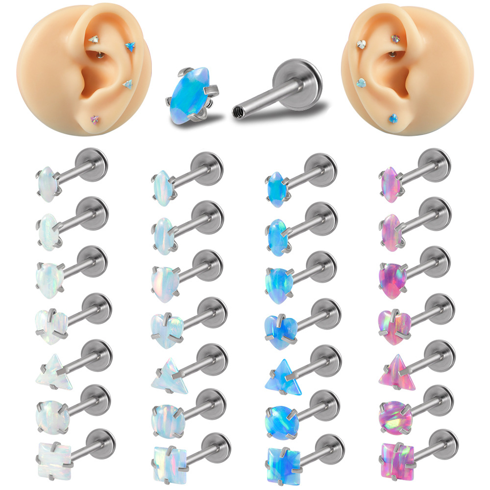 跨境澳宝唇钉 三角爪形锆石不锈钢内螺纹耳钉电镀多色内牙耳骨钉详情9