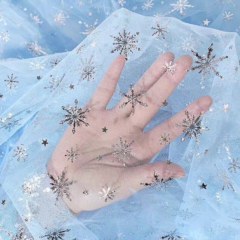 Frozen gauze fabric, snowflake gold and silver embossed, Love gauze, princess dress, puffy dress, performance costume fabric pic 2