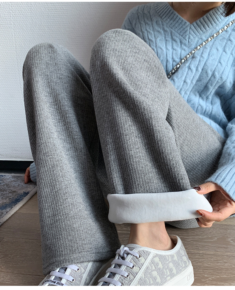 羊绒阔腿裤女秋冬2022年新款高腰垂感宽松休闲显瘦加绒针织直筒裤详情19