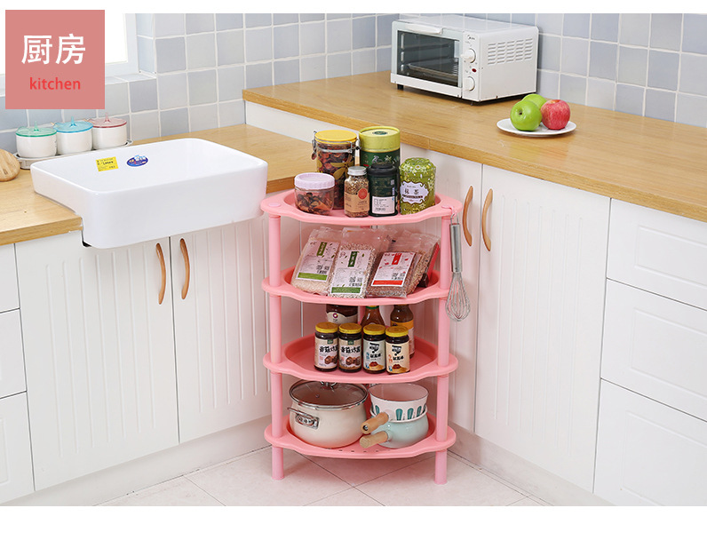 Plastic draining storage rack, non-drilling floor-standing storage rack, multi-functional corner combination kitchen and bathroom basin rack pic 16