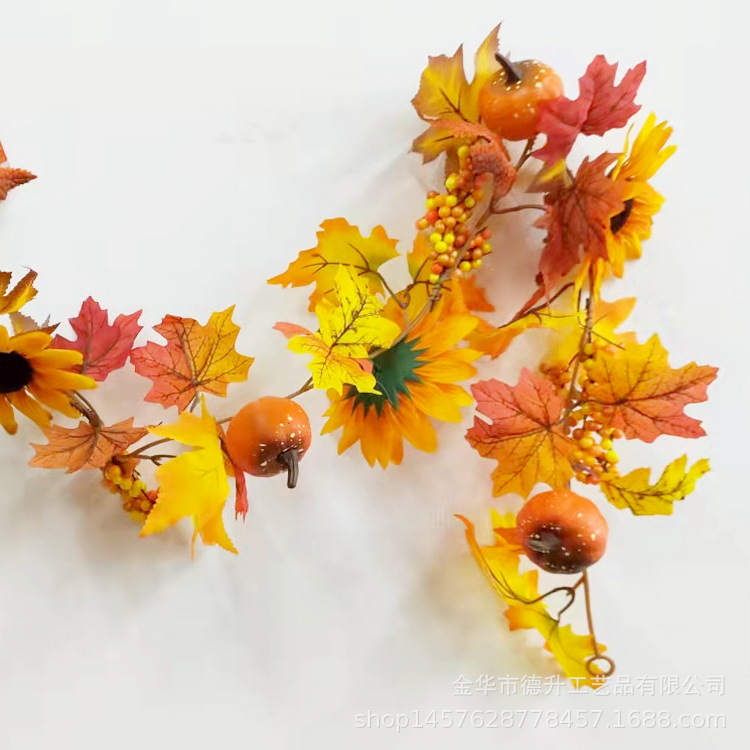 Desheng American country-style Thanksgiving and Halloween simulation pumpkin, autumn leaves, Canadian autumn maple leaves, rattan pic 9