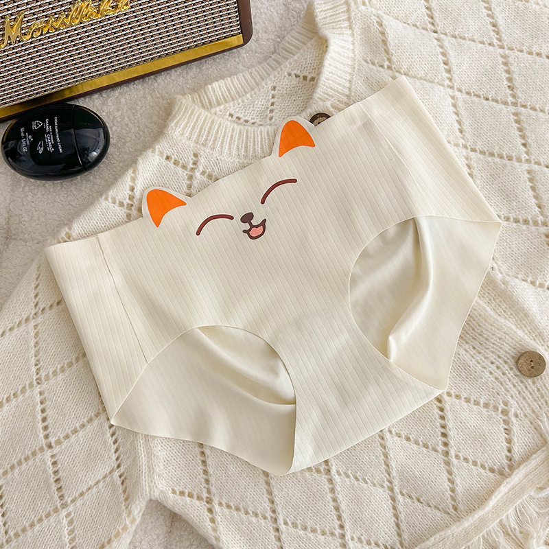 无痕内裤少女可爱猫咪中腰抗菌苹果臀舒适卡通日系女士三角裤新款详情13