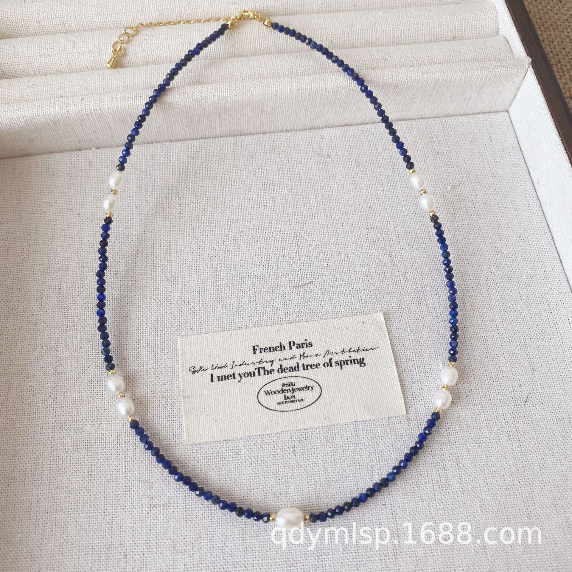 The new Korean version lapis lazuli freshwater pearl necklace is a versatile, high-end, light luxury, simple and fashionable collarbone chain pic 9