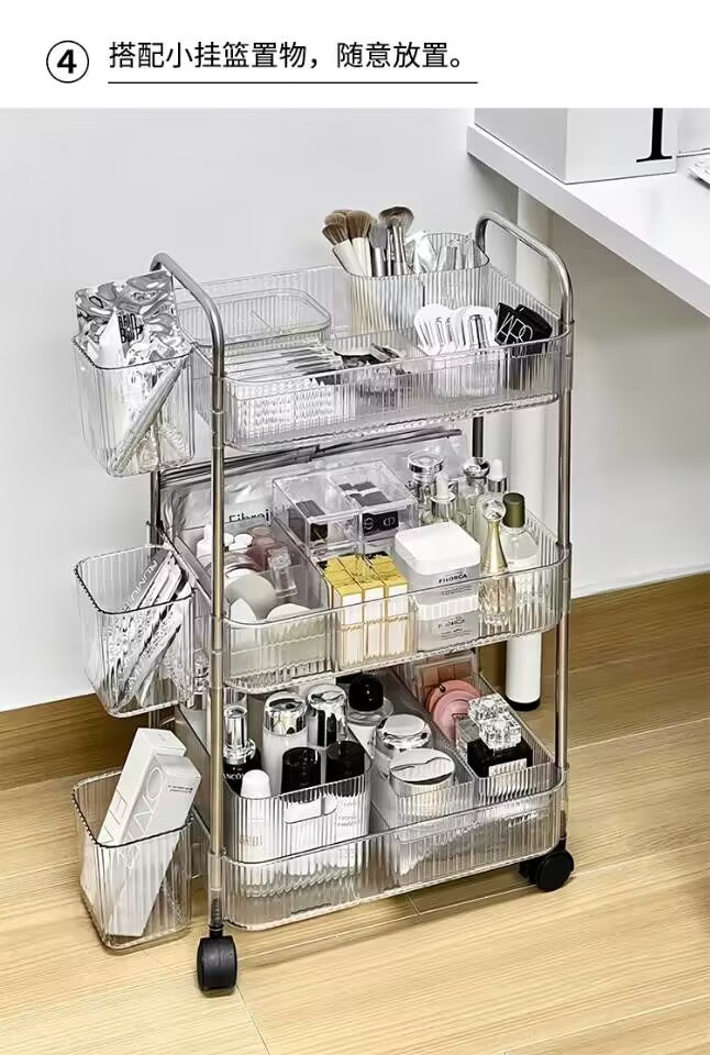 置物架亚克力零食小推车化妆品落地宿舍书架床头桌面卫生间收纳架详情9