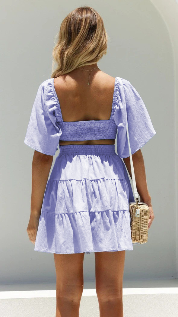 2022 European and American Cross-border Spring/Summer New solid-color rubber-waisted fresh and sweet short dress 22053 pic 17