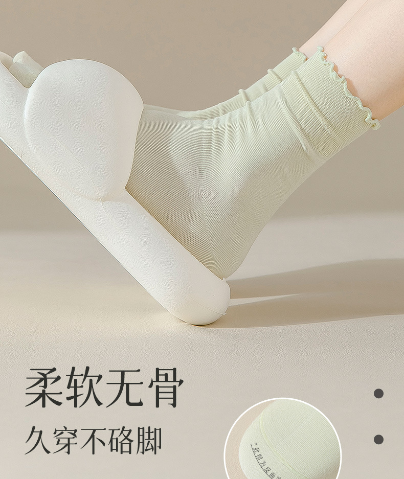 袜子女夏季中筒纯棉防臭花边透气堆堆袜配小皮鞋女士无骨白色棉袜详情11