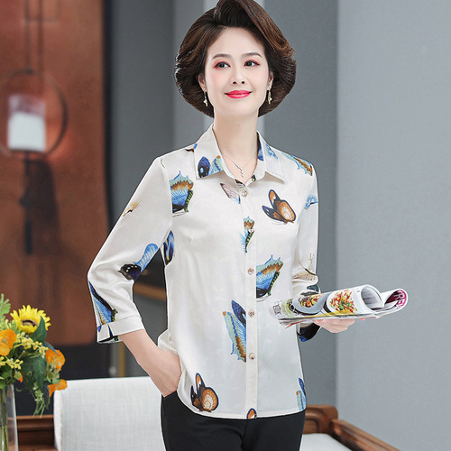 妈妈夏装针织短袖T恤衫中年妇女纯色上衣中老年人洋气翻领打底衫详情10