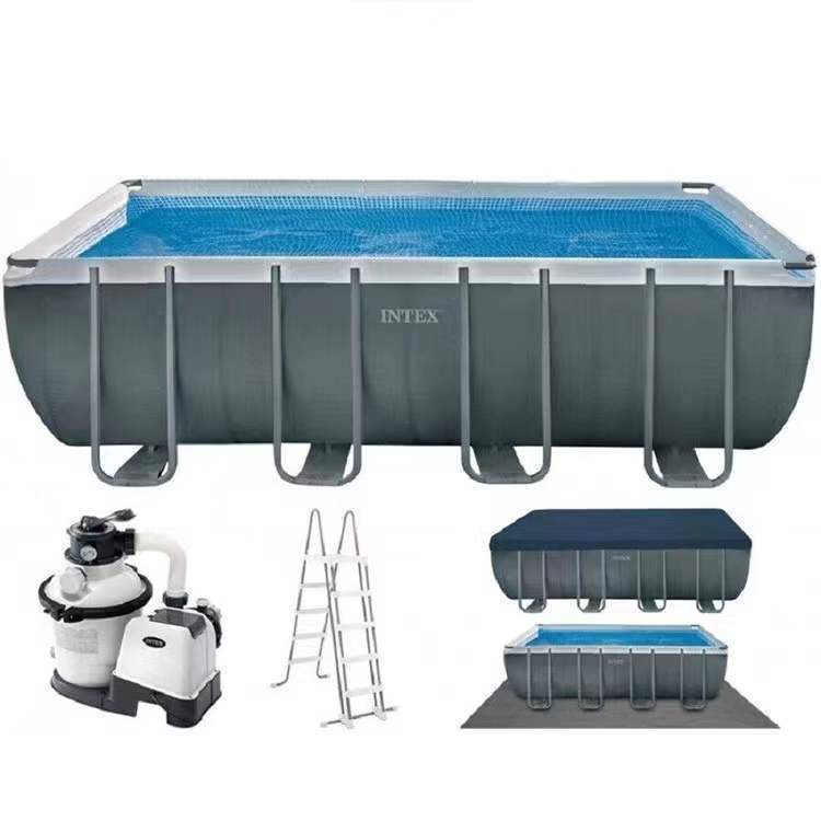 intex 26356 Dark grey rectangular tubular frame pool Outdoor family swimming pool Courtyard rectangular pool pic 8
