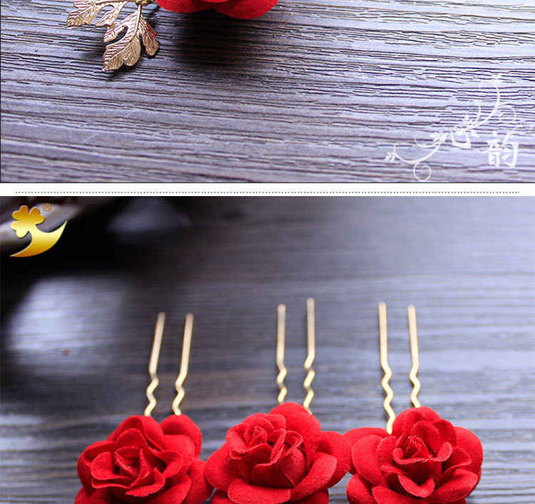 Direct sales of Japanese and Korean bride headwear, wedding gowns, rose U-shaped hairpins, flower hairpins, hair flowers and evening gowns wholesale pic 25