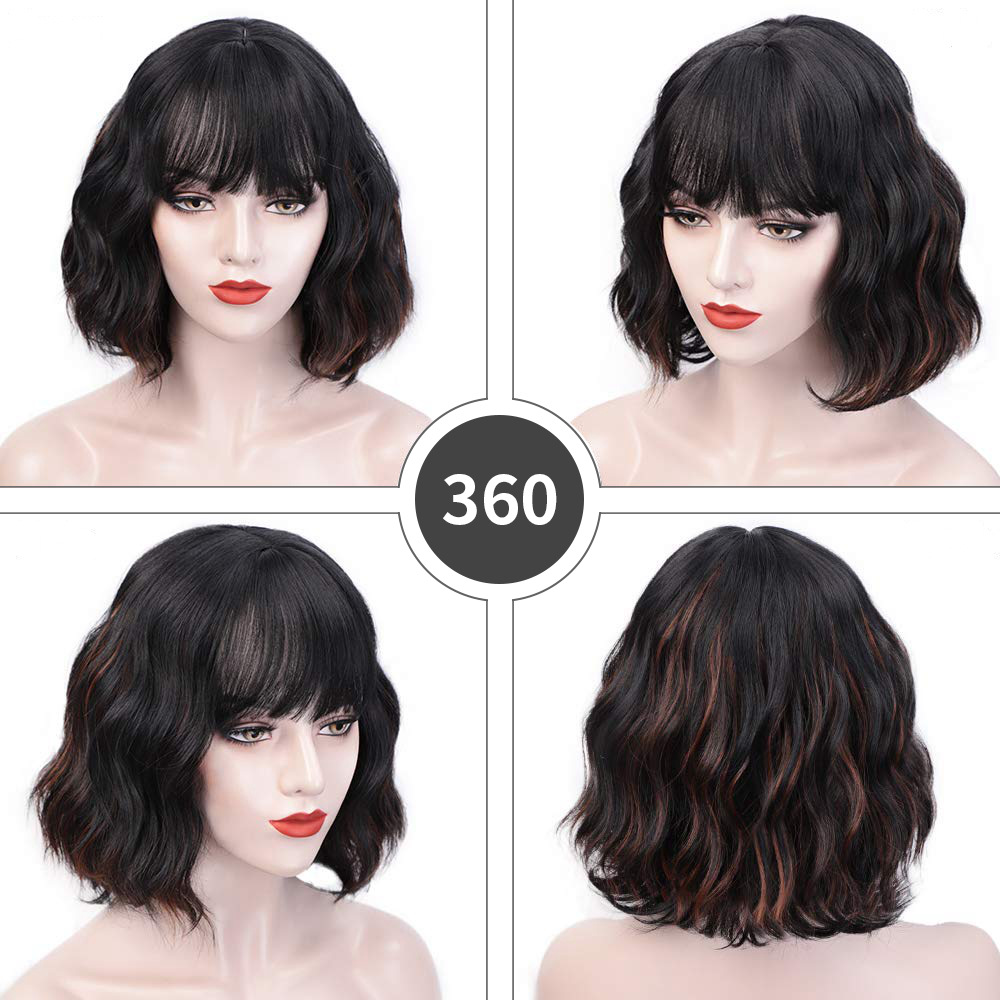 Xuchang Aisi wigs, European and American short curly hair wigs for women, bangs hair wigs, and synthetic fiber wigs pic 7