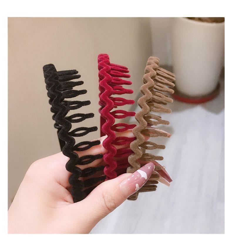 2023 New style toothed hair band, flocking, trendy, simple and short bangs, hair clips, red headwear, wavy headband pic 9