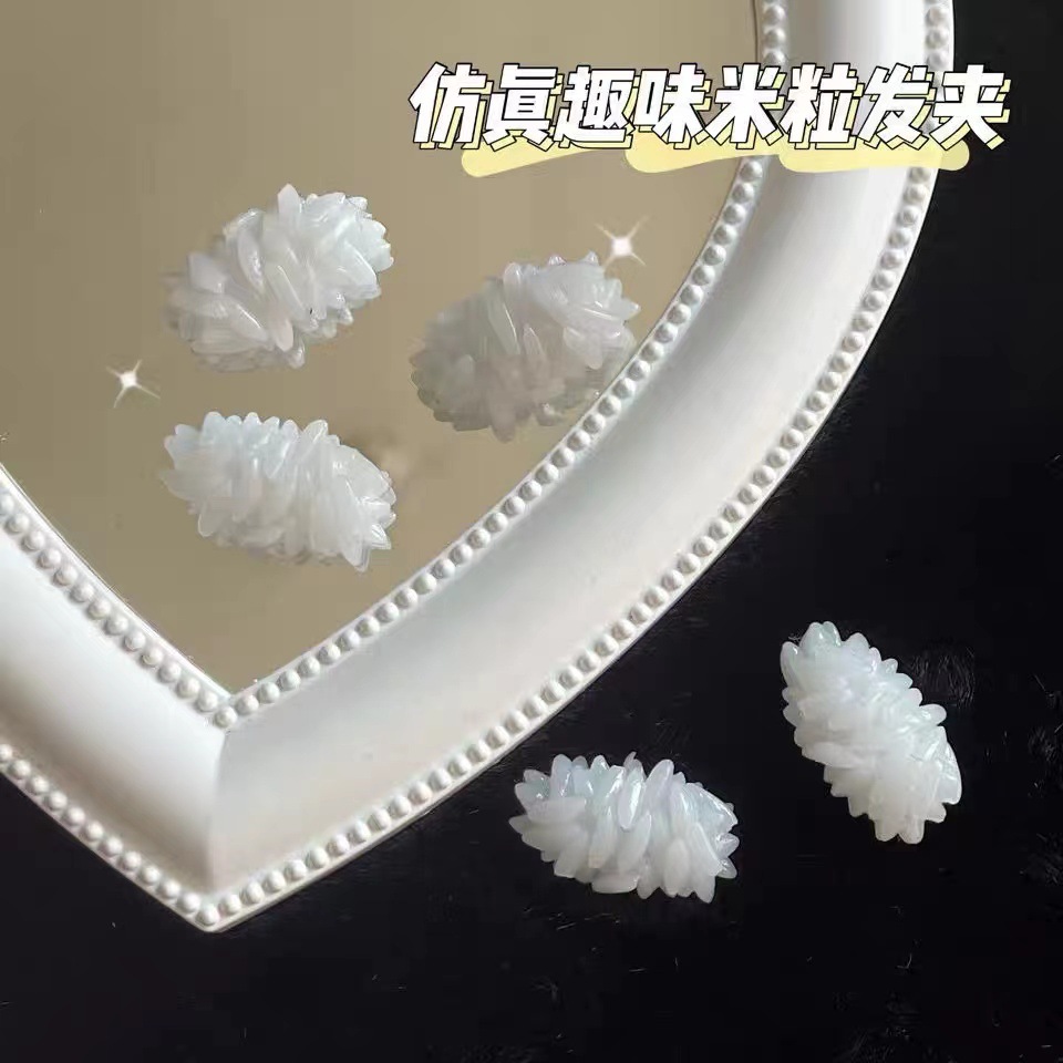A great way to chat with rice grain hair clips: Foodie pins, creative simulation food, fun brooches, rice ball hair clips pic 2