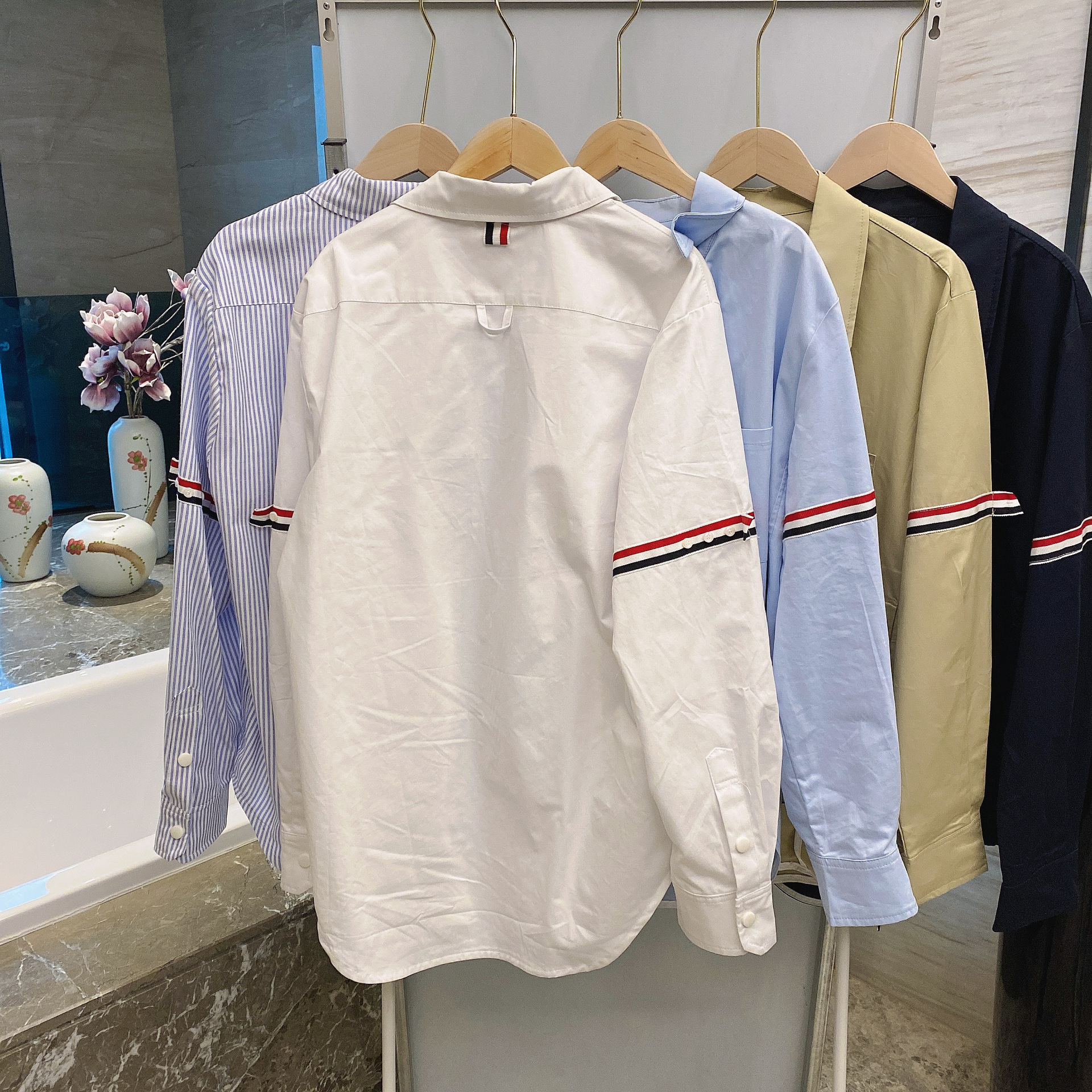 TB casual trendy brand poplin slim-fit solid white shirts for men and women, Oxford fabric shirts for women with long sleeves pic 104