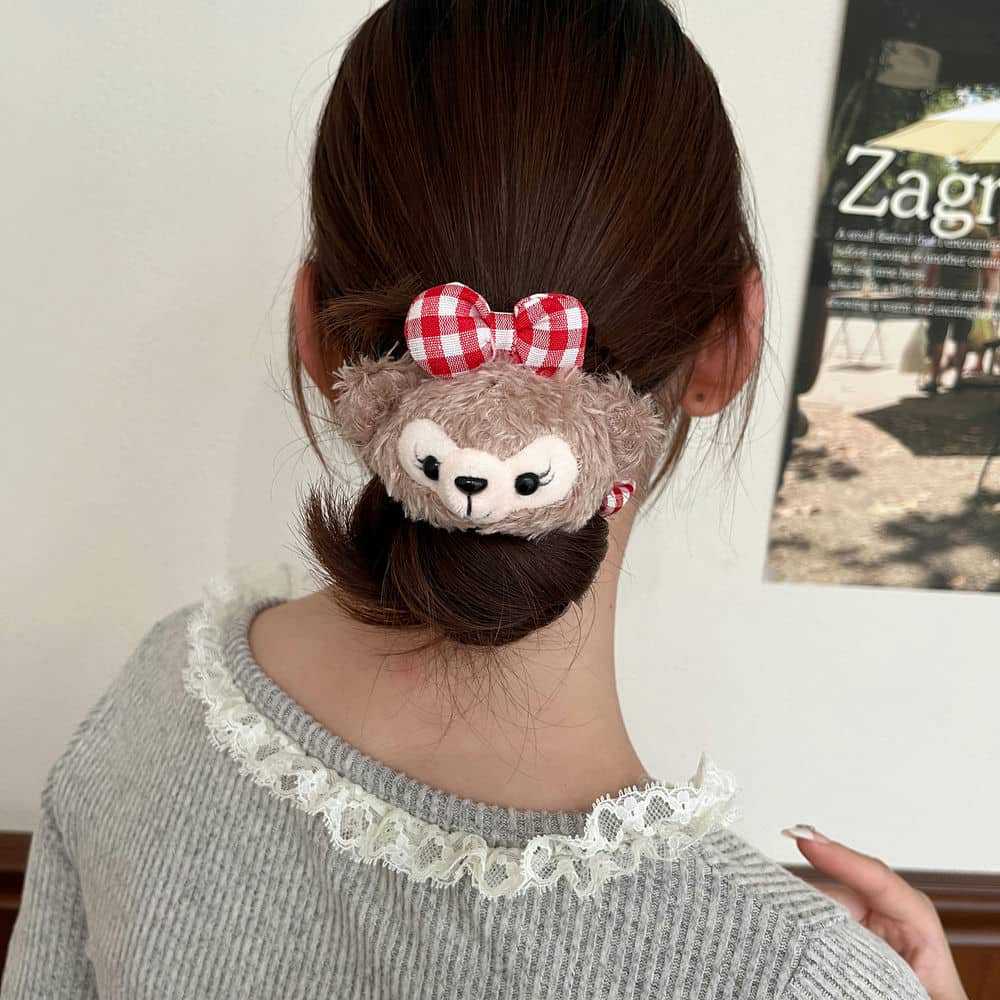 Cute Duffy bear Shirley Rose hair band, red checkered bow, large intestine hair band pic 6