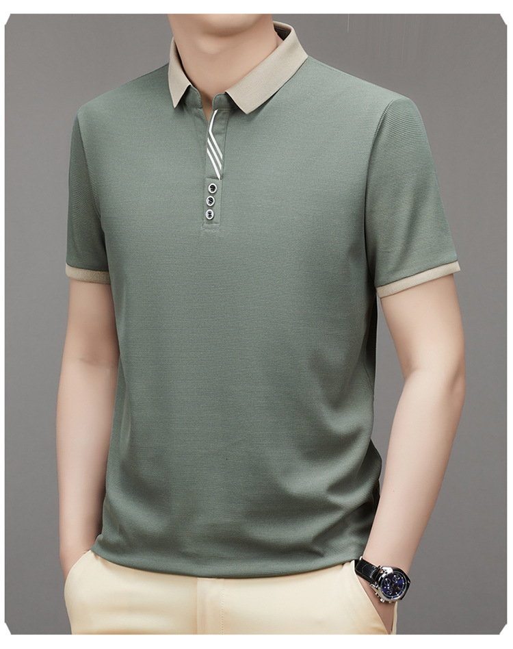 polo衫短袖男装2023夏季华夫格撞色男士时尚休闲T恤上衣一件代发详情13