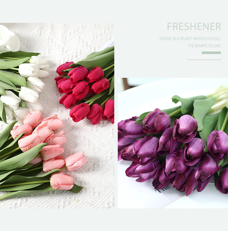 LAN Kwai Fong high-end artificial flowers with moisturizing touch, tulip photography ornaments, home decoration artificial flowers factory direct sales pic 13