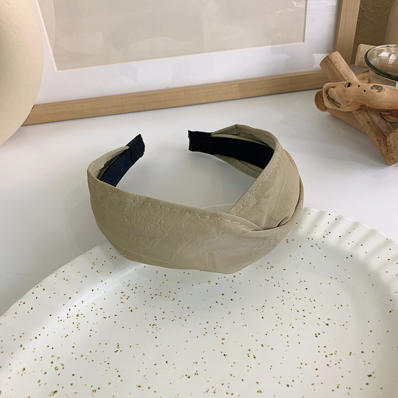 Retro solid color Pu leather wide cross headband, versatile for women, simple hairband for washing face, hair pressure and trendy headwear pic 16