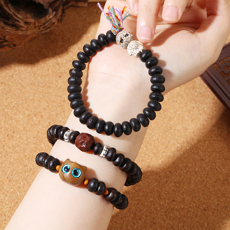 Purple gold bowl Abai prayer beads bracelet, Big Eye Cat single-loop bracelet, purple gold mouse Ebony running ring Buddhist prayer beads and cultural play accessories pic 2