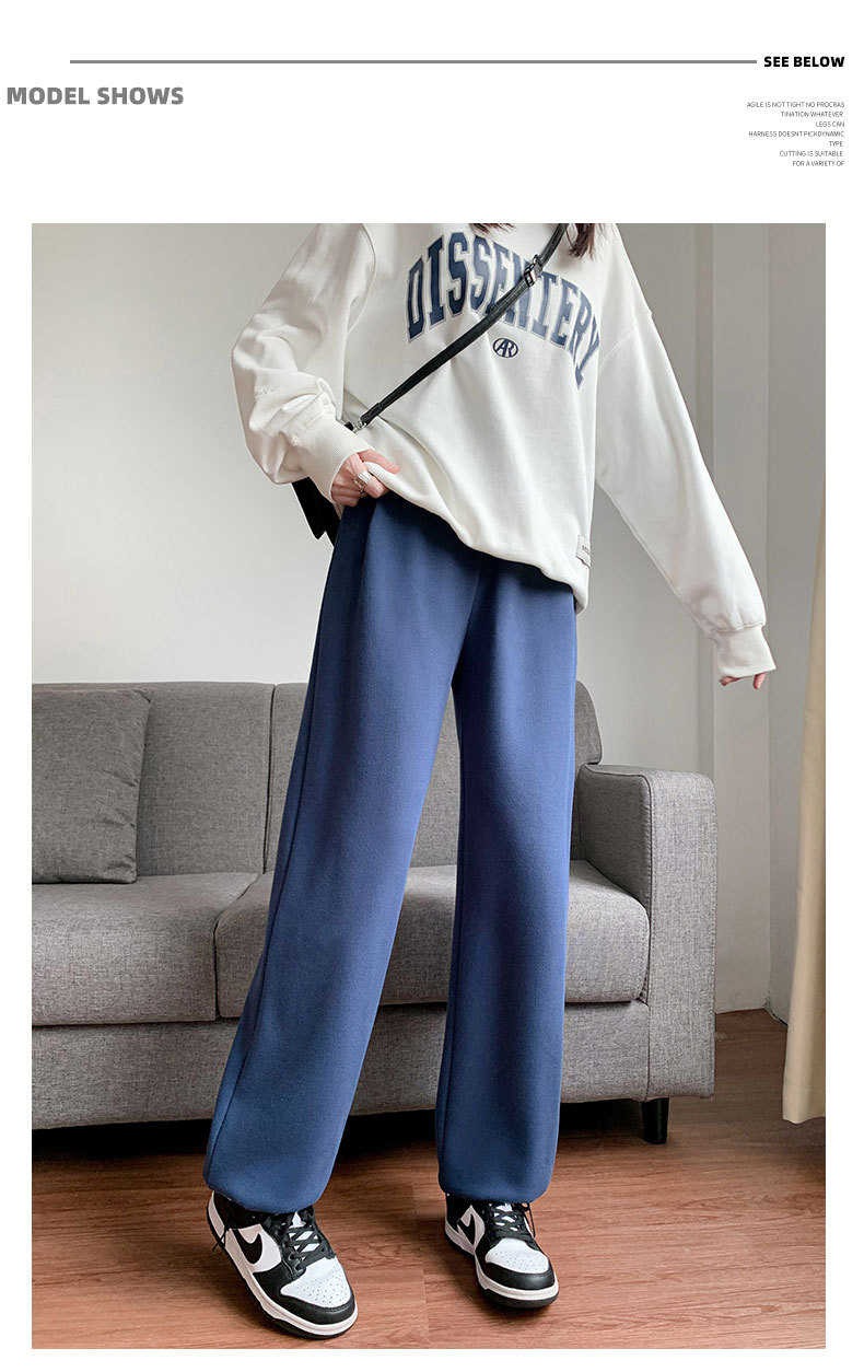 美式灰色运动裤子女秋冬季2023新款加绒加厚休闲小个子阔腿卫裤女详情30