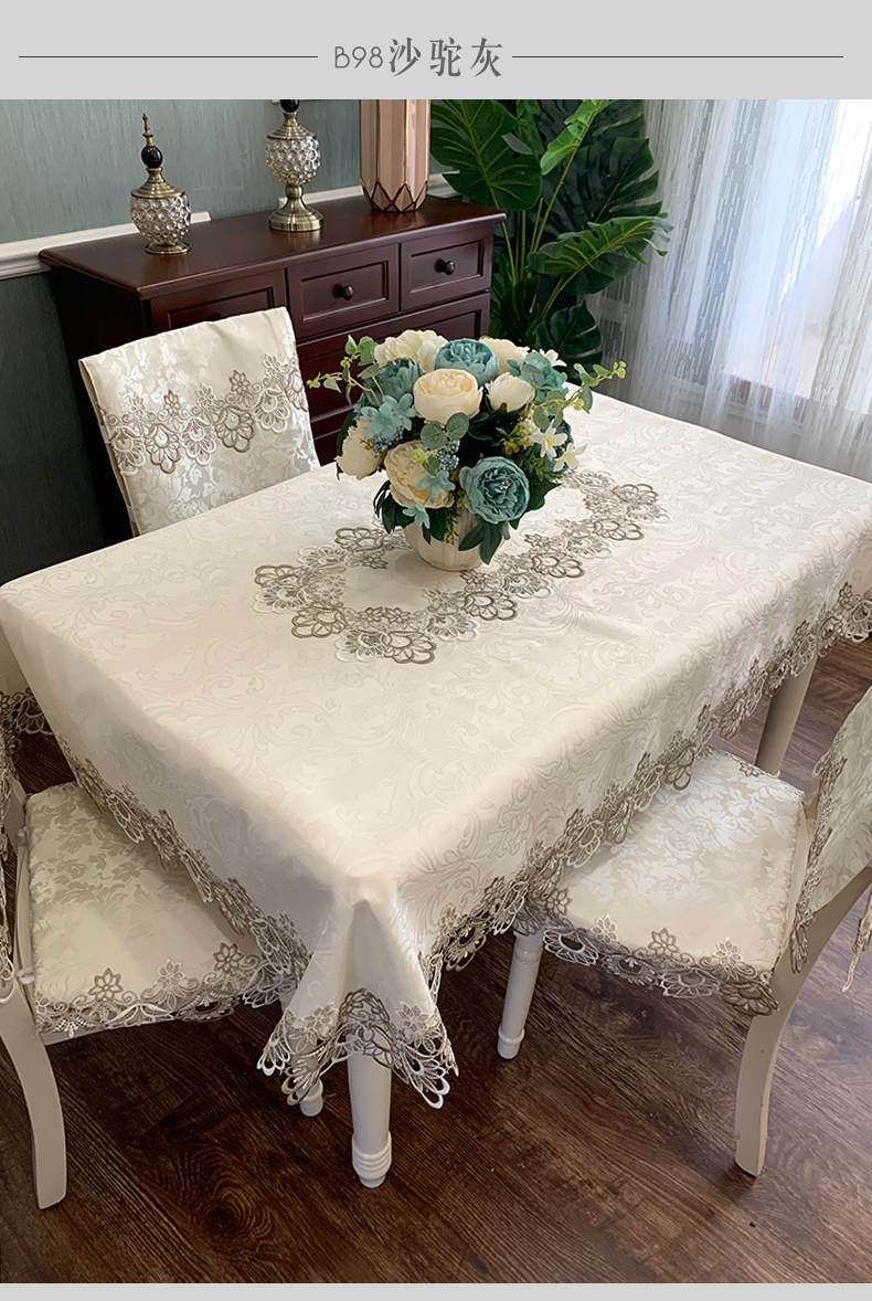 V3FP美式餐桌布布艺防烫隔热家用椅子套罩白色饭桌椅套椅垫套装长详情4