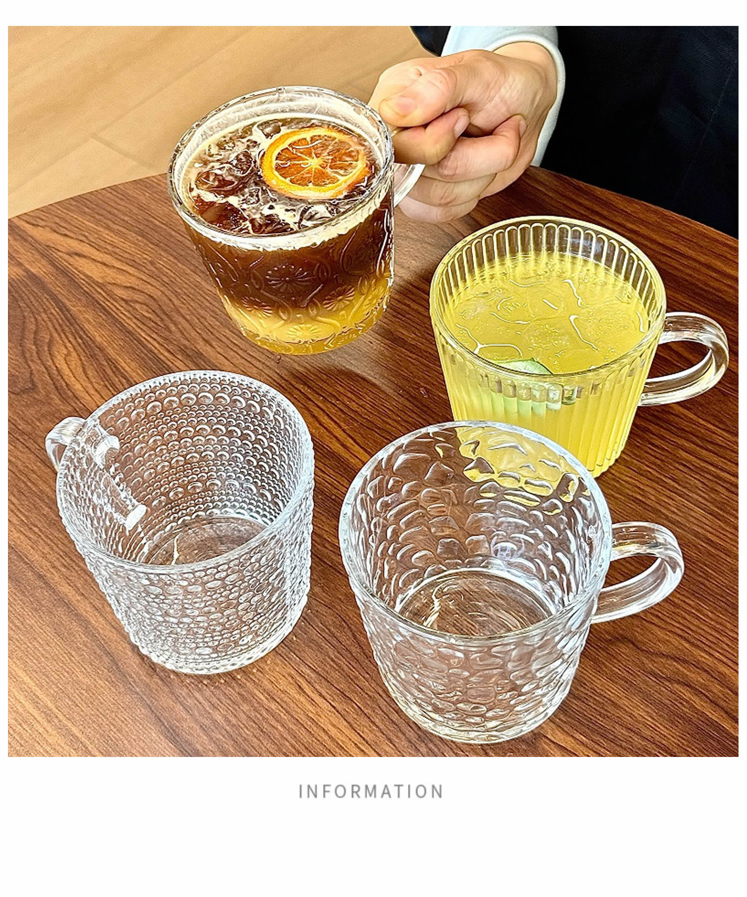 ins玻璃杯带把手家用早餐杯网红浮雕水杯高颜值咖啡杯伴手礼杯子详情21