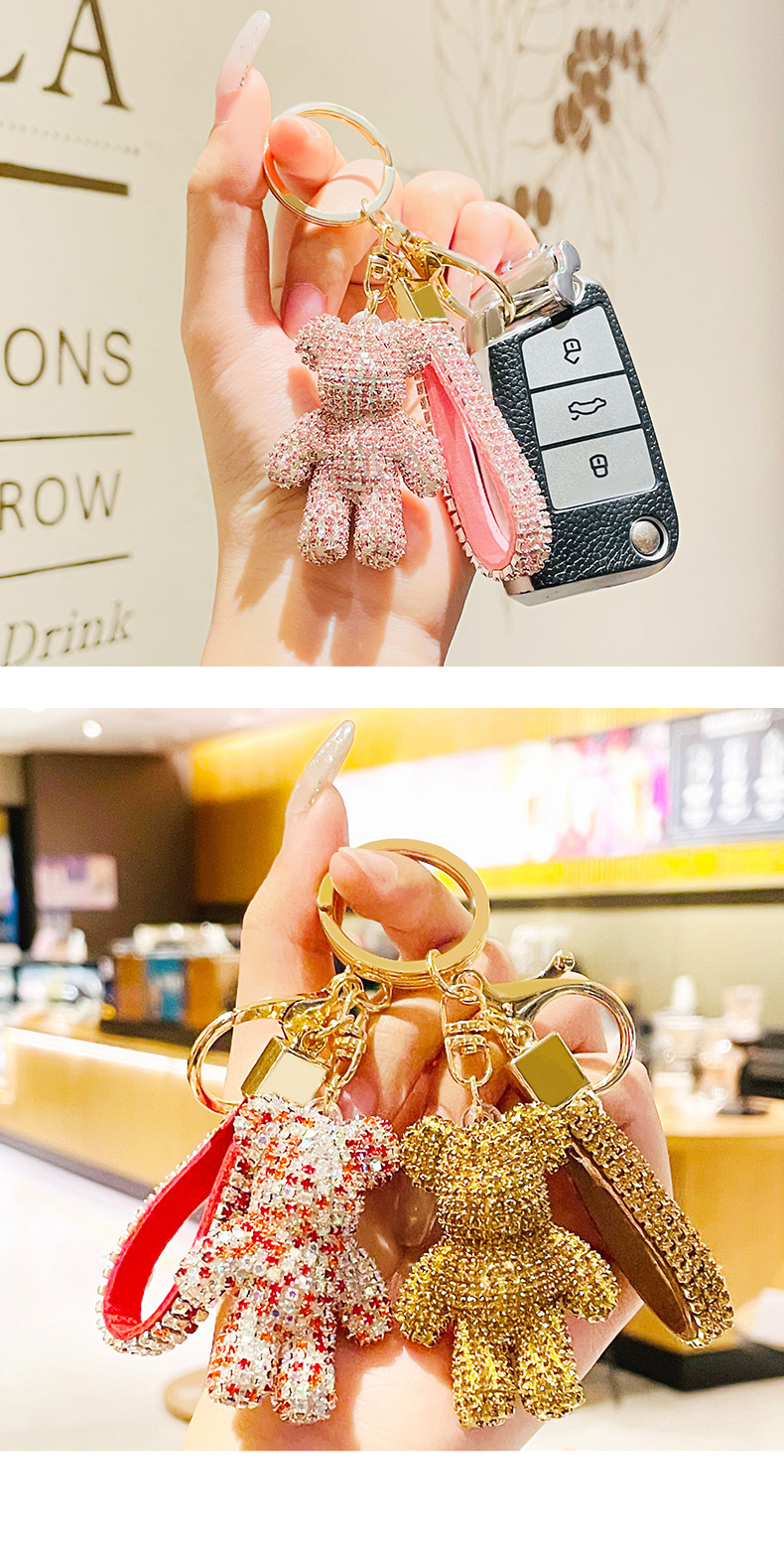 Diamond-encruted bear creative keychains, all-diamond cute cars, cool bear chains, cartoon high-end bags and pendants wholesale pic 11
