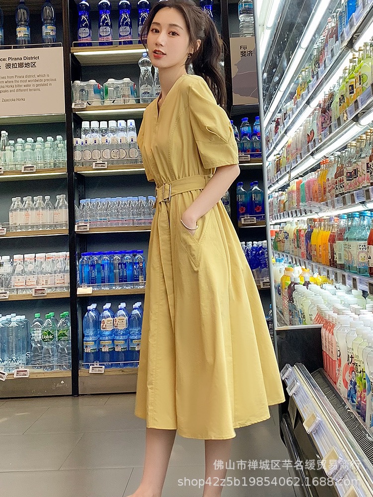 Early spring petite elegant dress for women 2023 summer waist-cinching and slimming lady chiffon floral mid-length dress pic 13