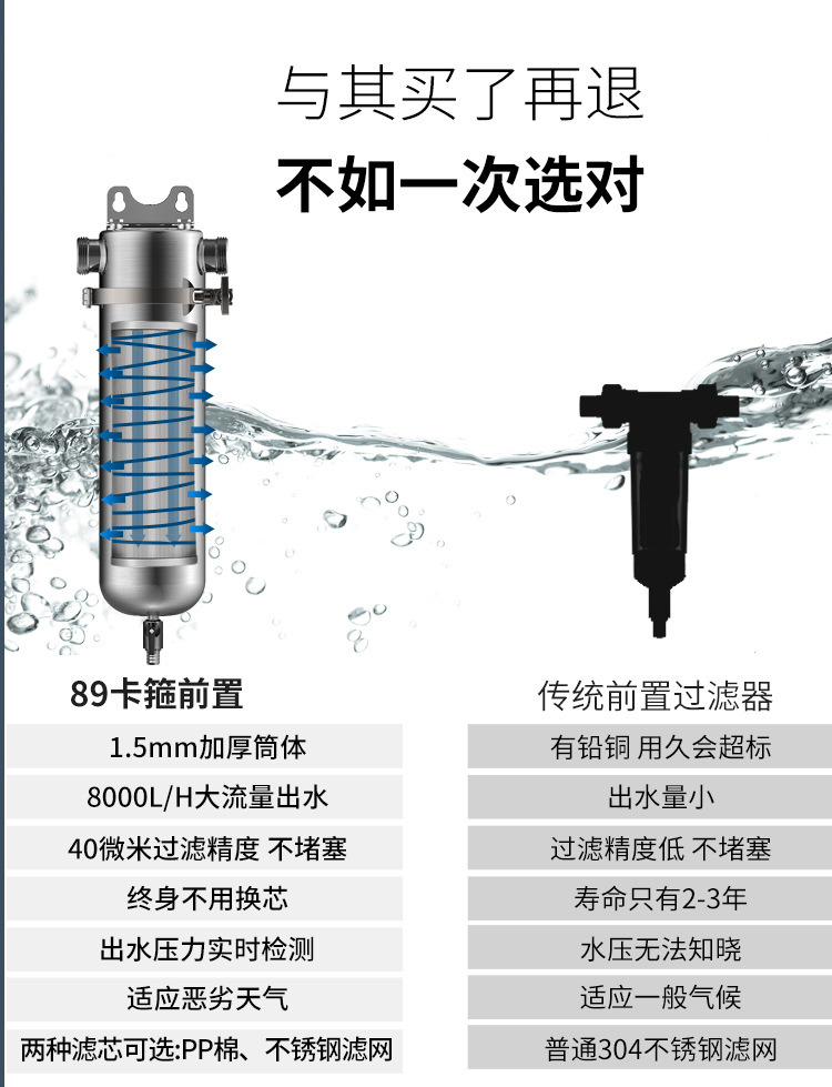 304不锈钢前置过滤器家用全屋大流量净水器反冲洗自来水过滤器Stainless steel prefilter详情5