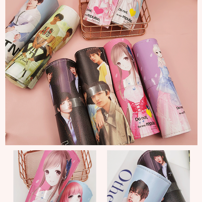 Creative roller shutter pen case, anime star student built-in small pen case, creative multi-functional, fresh and cute cartoon PU leather pic 9