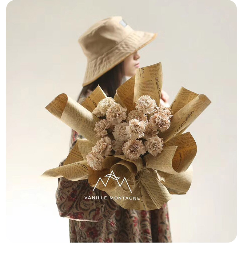 鲜花包装纸材料批发花束礼品包装纸复古包花牛皮纸向日葵英文报纸详情19