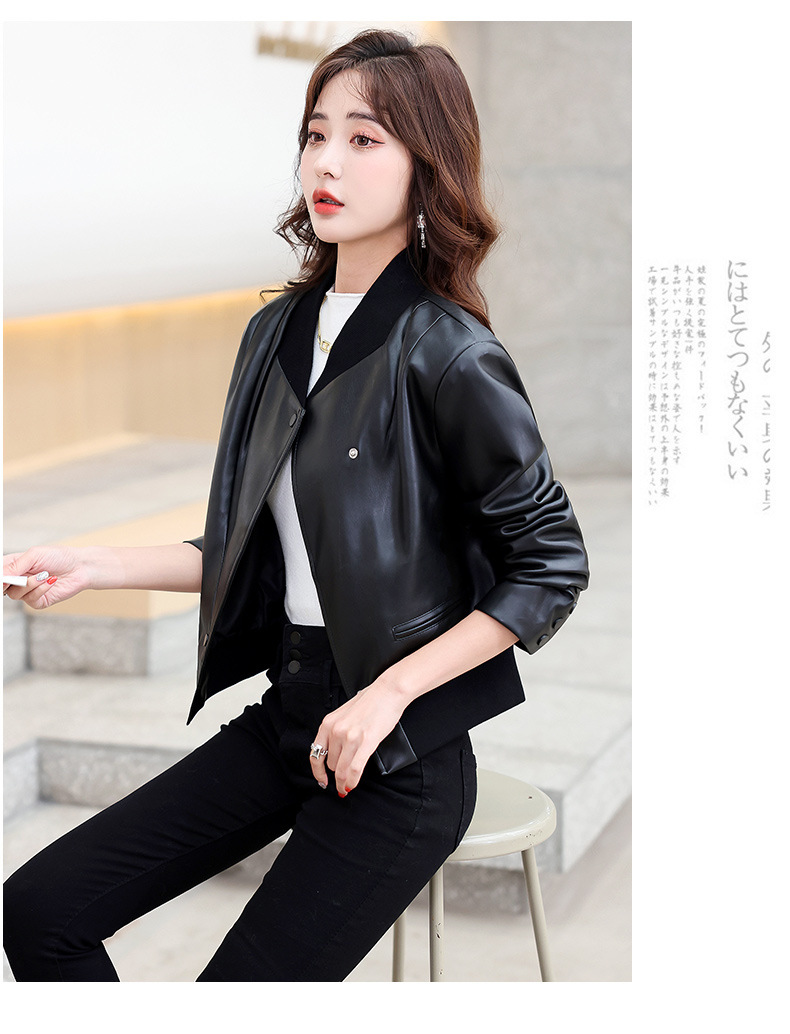 小个子港风纯色短款皮衣pu外套女2022年新款休闲夹克机车上衣潮详情23