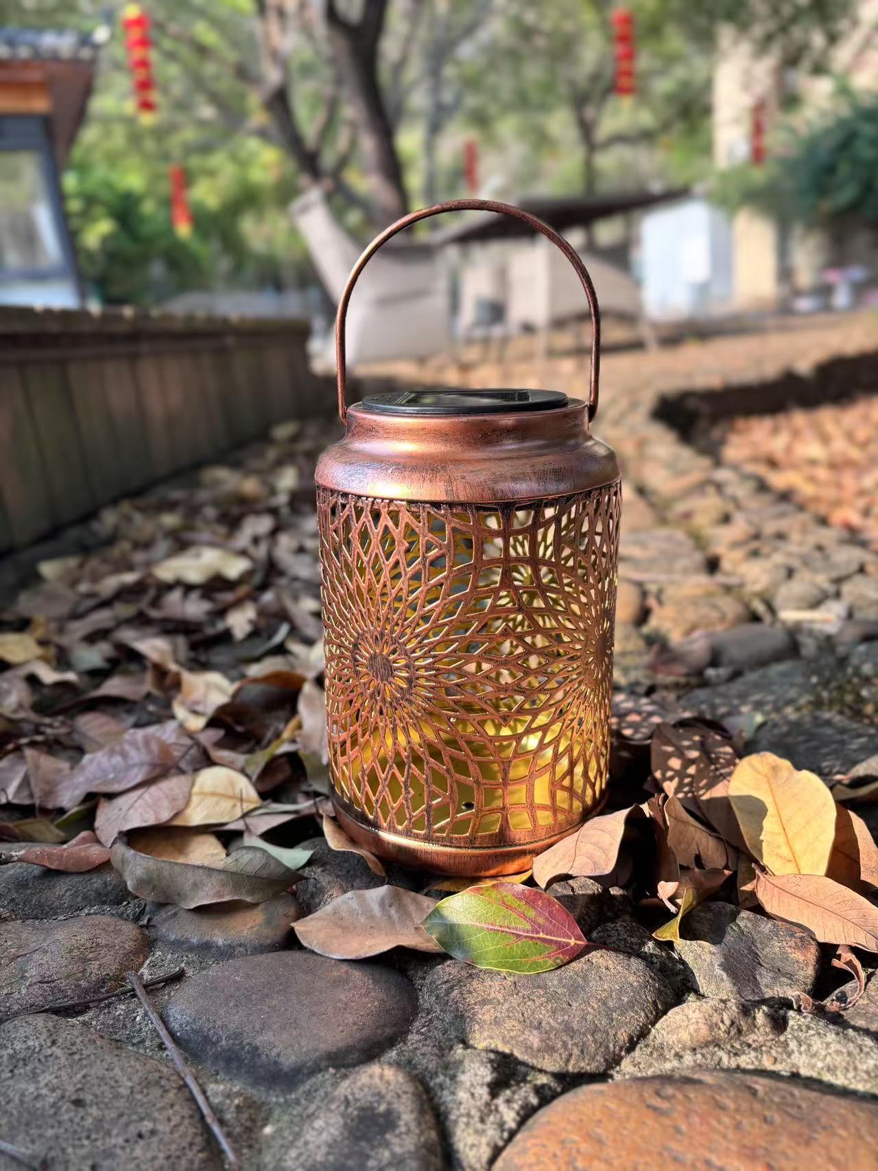 Solar-powered outdoor courtyard hanging lamps, ironwork hollowed-out hummingbird, butterfly, chrysanthemum and animal projection installations pic 3
