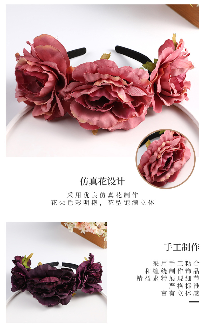 New European and American retro exaggerated garland headbands, artificial flower handcrafted hair accessories, fabric bridal headwear, in stock for wholesale pic 7