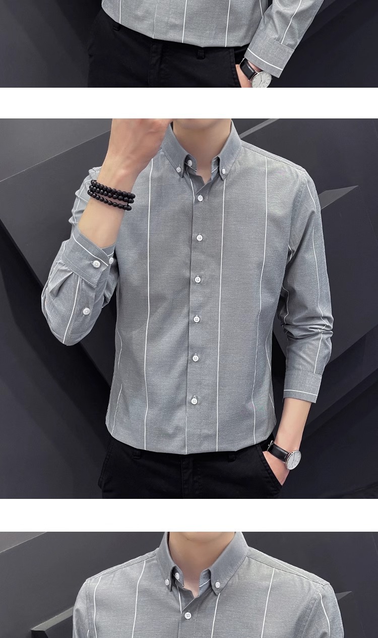 2025 hombre camisa manga larga casual coreano versión tendencia estiramiento delgado hermoso blusa blanca rayas top cool pic 12