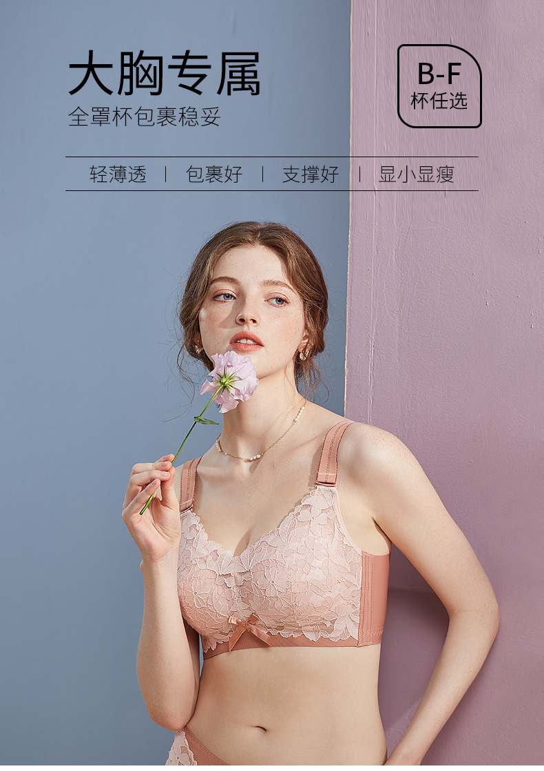 大胸显小薄款无钢圈内衣女聚拢上托性感蕾丝文胸收副乳调整型胸罩详情1