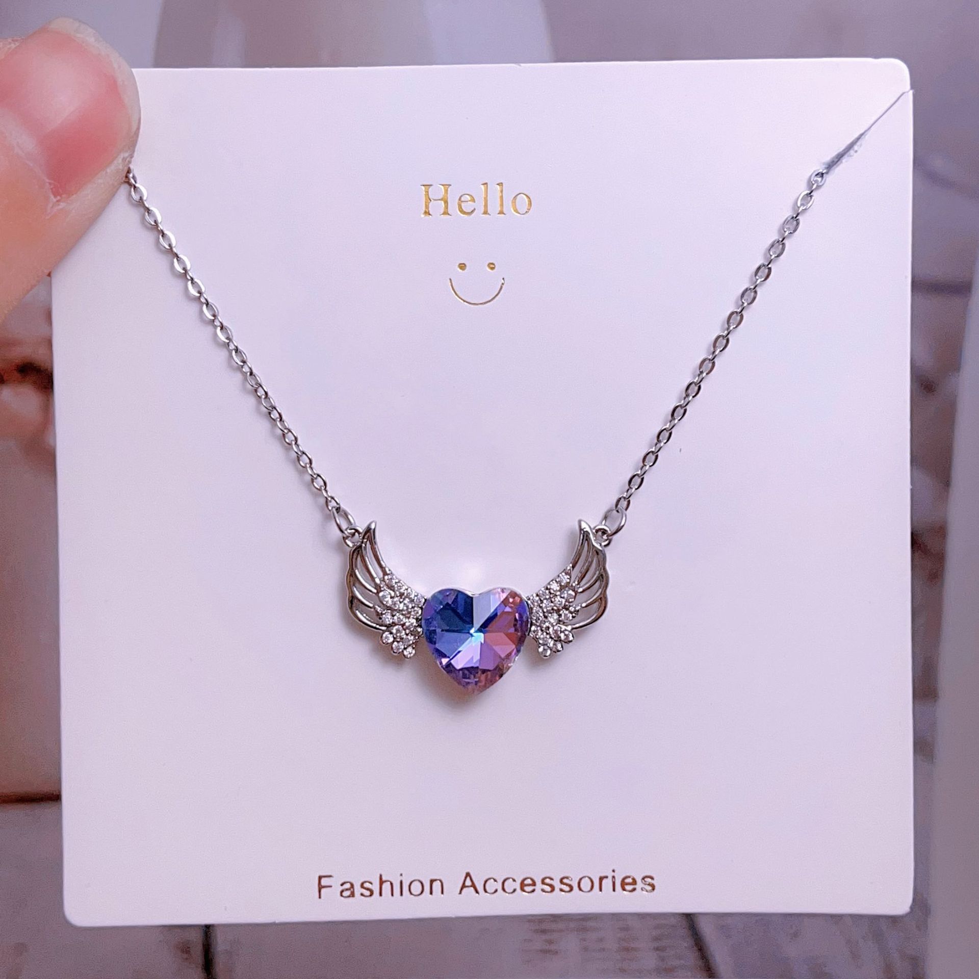 Titanium steel collarbone chain, non-fading wing heart original design, high-end light luxury necklace, direct sales from Yiwu factory pic 18