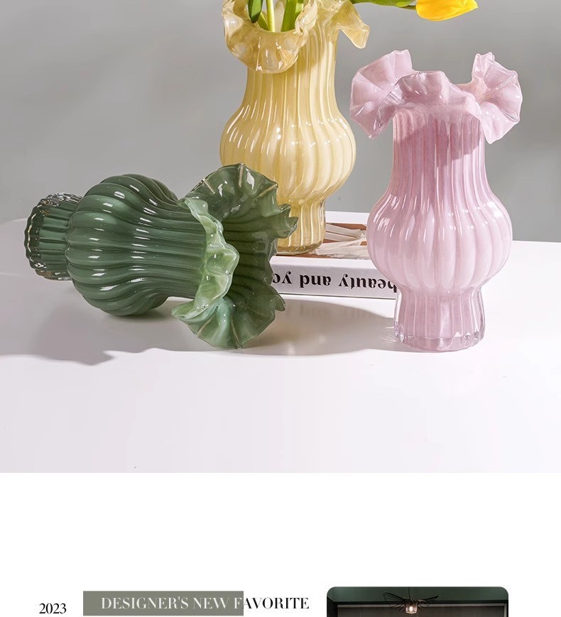 Vintage glass vases, living room flower arrangements, hydroponic, high-end pleated skirts, French retro ornaments, table soft decorations pic 5