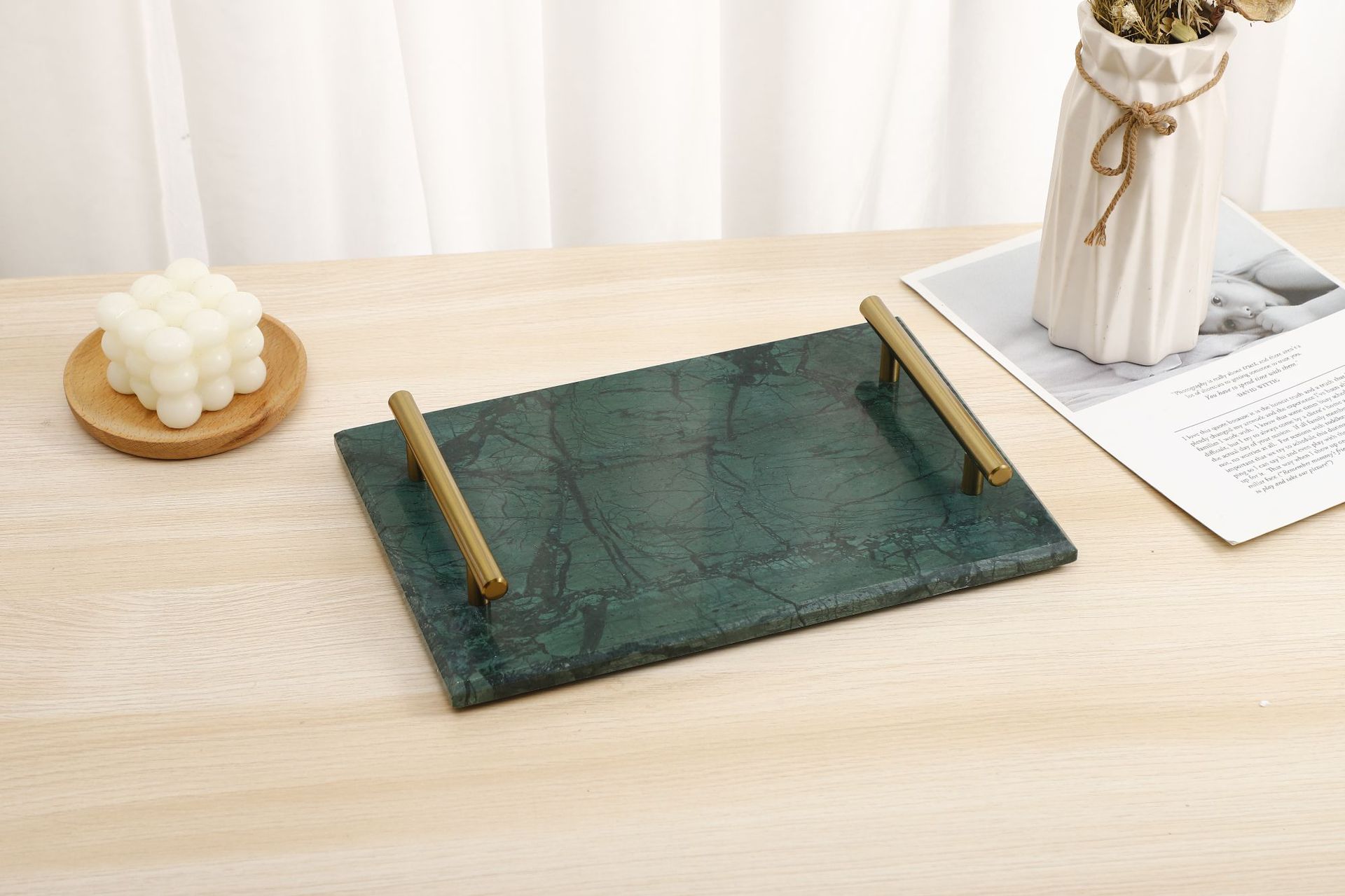 New marble gold handle tray storage tray, simple bathroom display sample tray pic 4