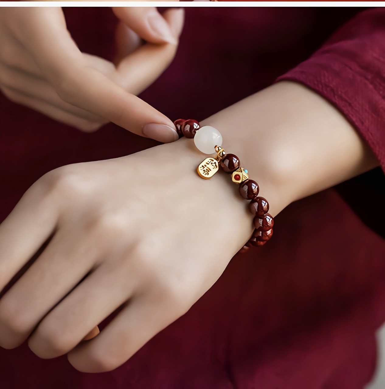 仿朱砂紫金砂手串DIY搭配和田玉佛珠饰品简约小清新详情2