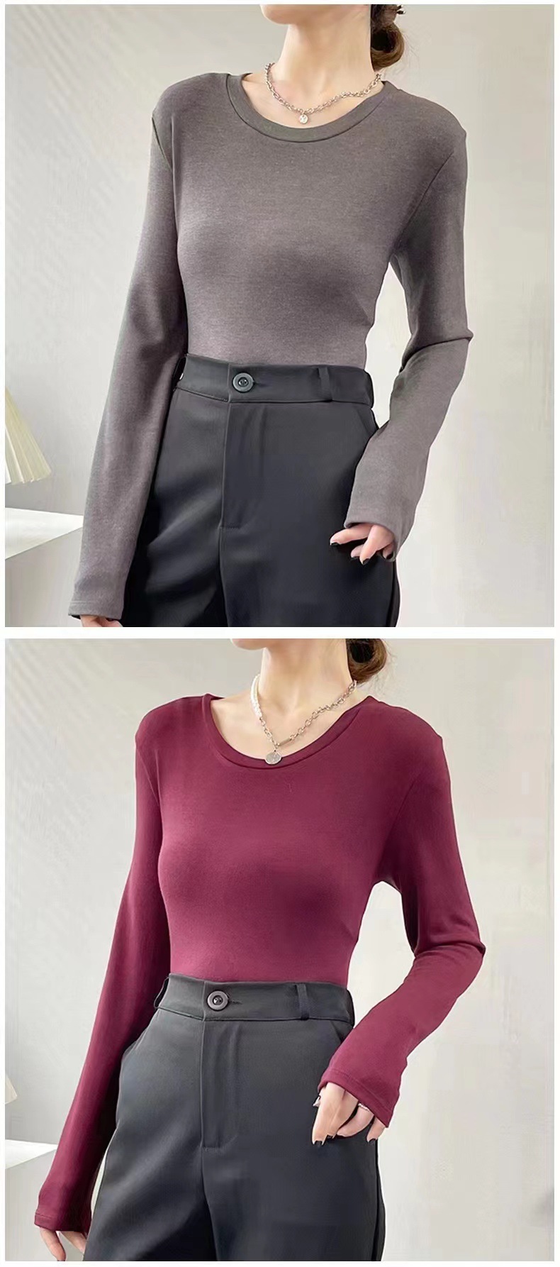 美雅碧羊毛蛋白秋冬保暖发热上衣免烫修身套头长袖女装百搭打底衫详情15