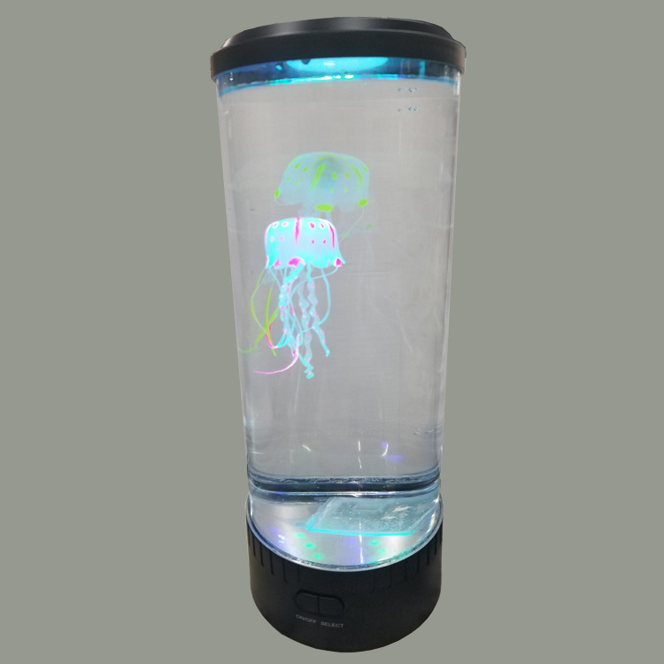 水族鱼缸水母灯 七彩LED自动变色小夜灯 圆柱形水母灯详情35