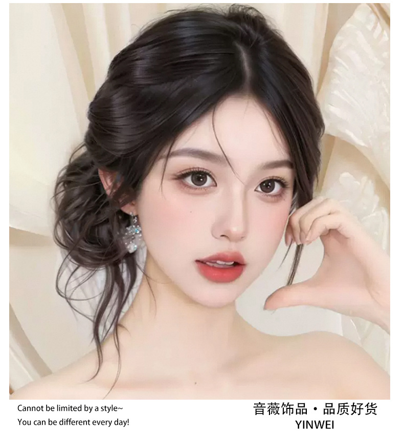 Fluffy side-tied dragon beard bun hair wig for women 2025 New style flower bud bun hair bun magic tool Hair band simulation hair accessory pic 6