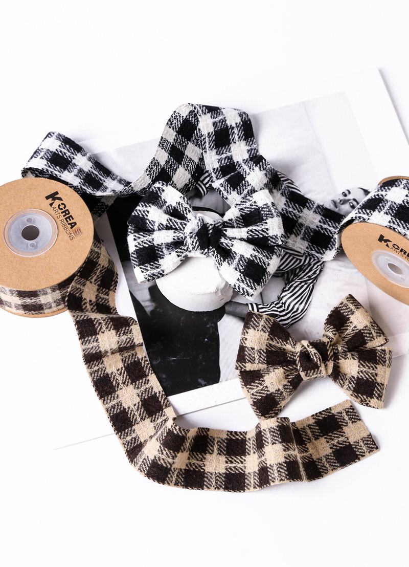 DIY cotton and linen color-blocked checkered webbing, bow tie hair accessories, hair bands, clothes, bow tie accessories, gifts, flower packaging pic 4