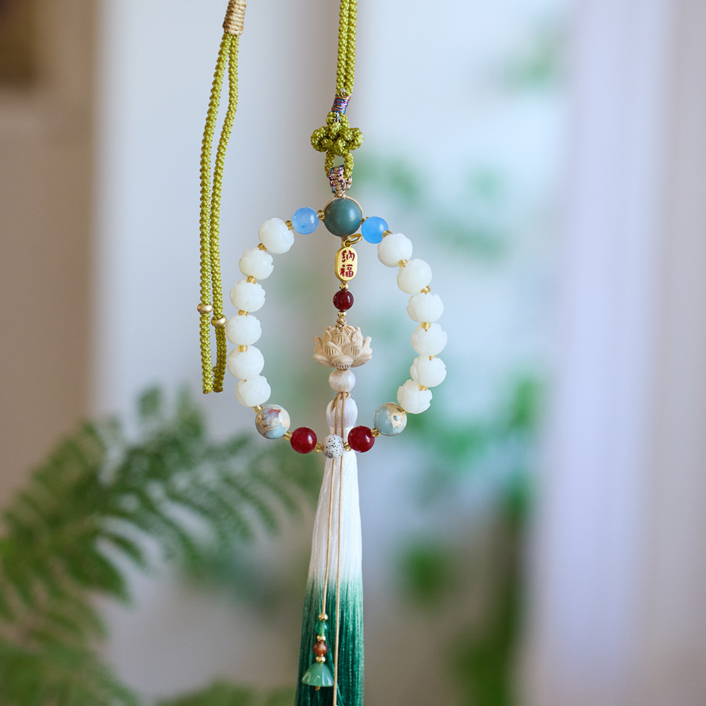 Natural Dharma Joy Bodhi lotus car pendant, retro tassel, money flower car pendant, bag pendant, ancient-style gift wholesale pic 11
