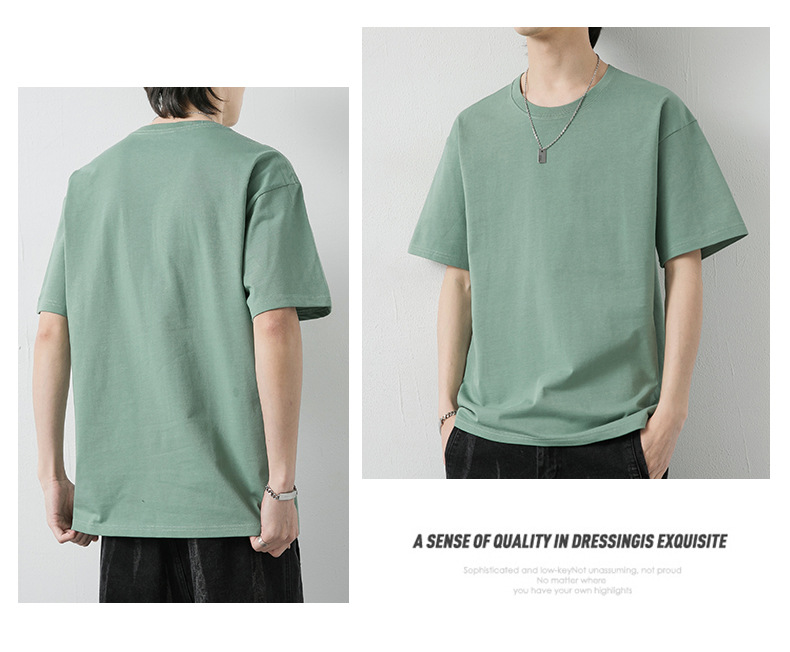 短袖t恤男潮牌夏季纯棉男士圆领半袖宽松打底衫男纯色基础款体恤详情26