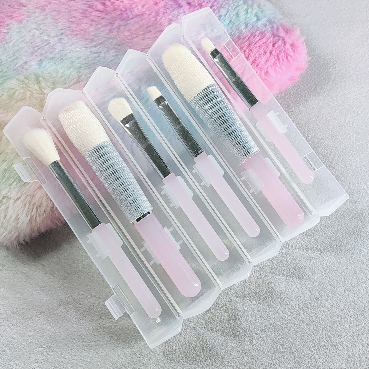 新品现货款水晶杆套刷PVC盒装6合一便携式收纳桶仿羊毛化妆刷批发详情10