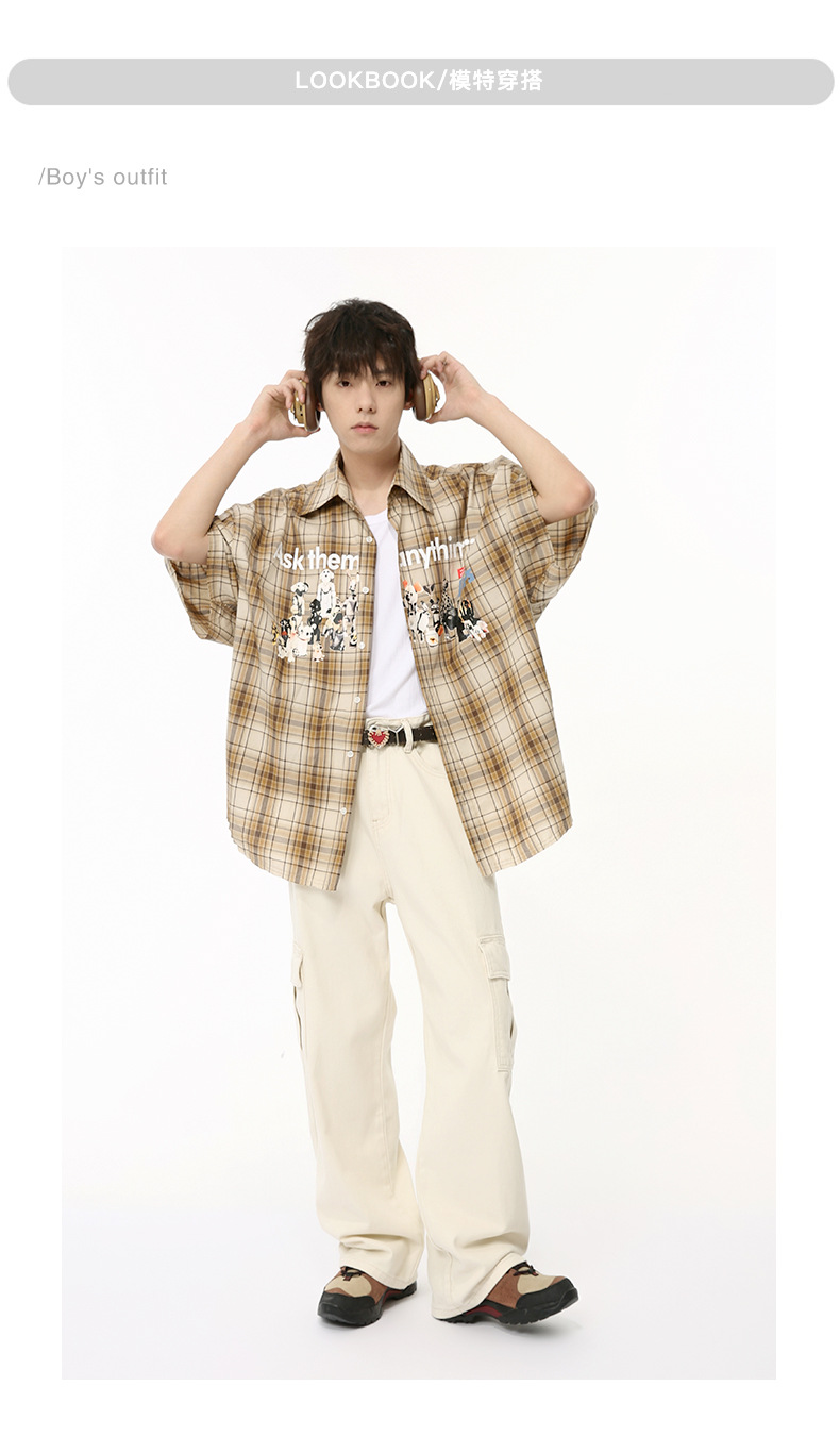 MTLCLOTHES男装|2024夏款新品 小众趣味复古卡通印花格子衬衫休闲详情7