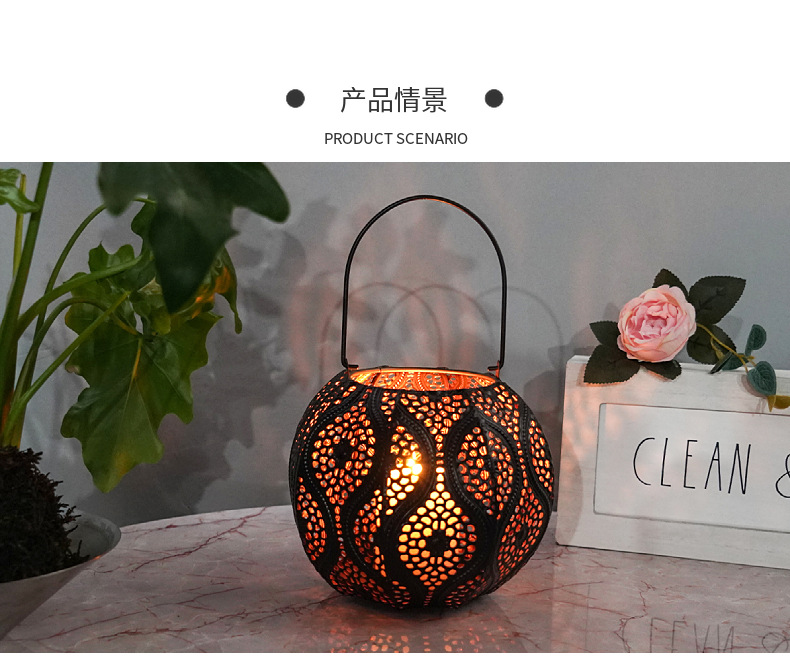 跨境新品万圣节镂空铁艺南瓜灯灯笼烛台场景氛围布置家居摆件装饰详情8