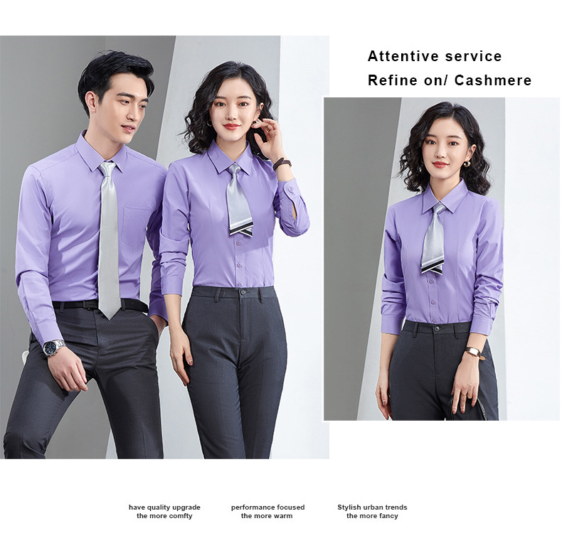 Factory direct supply of long-sleeved white bamboo fiber shirts for men, blue workwear no-iron fitted shirts for women, both men and women pic 78