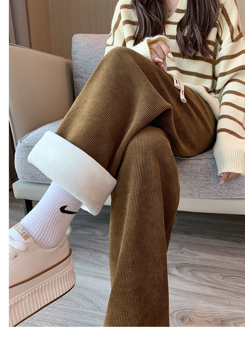 秋冬新款欧棉绒阔腿裤女高腰显瘦宽松抽绳百搭直筒垂感口袋休闲裤详情35